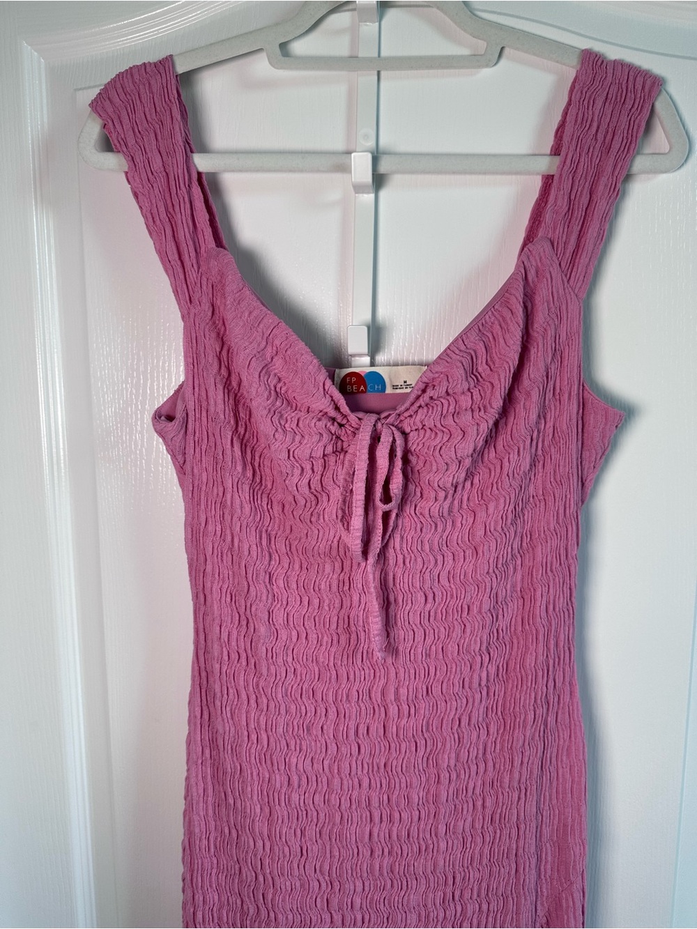 Free People Pink Textured Maxi Dress with Tie Front